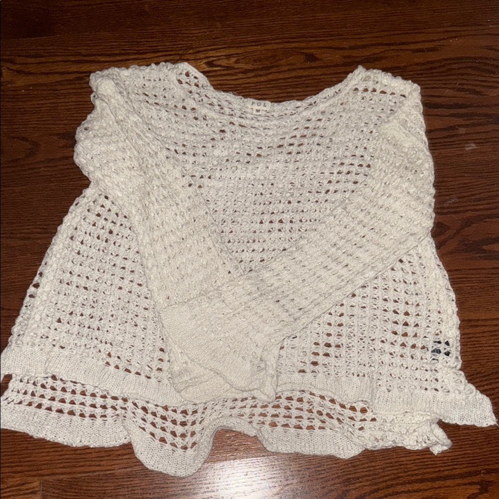 POL Women's Open-Knit Cream Sweater